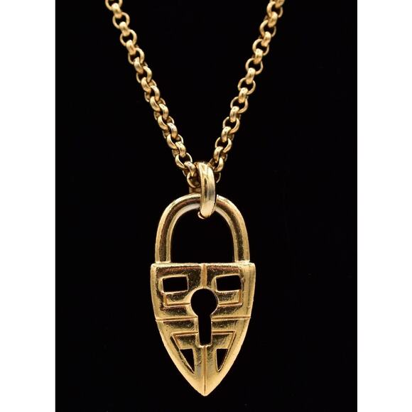 Givenchy Vintage Padlock Logo 4G Pendant Necklace Toggle Chunky Signed BinA17 - Picture 2 of 12